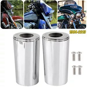 クロームフォークスライダーカバーカウベルハーレーロードキンググライドソフテイルファットボーイFLSTC用 Chrome Fork Slider Cover Cowbell For Harley Road King Glide Softail Fatboy FLSTC