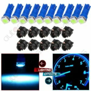 10x アイスブルー LED & ソケットダッシュインストルメントパネル電球 T5 17 18 58 70 73 74 10x Ice Blue LED & Sockets Dash Instrument Panel Light Bulb T5 17 18 58 70 73 74