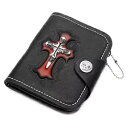 ウォレット HD バイカー サイクル 三つ折り ブラック スカル 赤十字 Amigaz ステッチ リベット O1 Wallet HD Biker Cycle T...