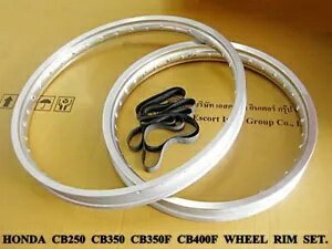フィットホンダ CB250 CB350 CB350F CB400F F&R 合金ホイールリムセットシルバー + ラバー [mi] Fit HO..