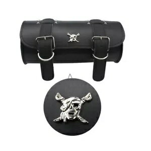 スカルフロントフォークPUツールバッグ荷物サドルバッグハーレーチョッパーボバークルーザー用 Skull Front Fork PU Tool Bag Luggage SaddleBag For Harley Chopper Bobber Cruiser