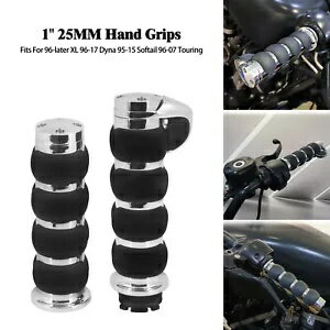 25mm クローム ハンドルバー ハンド グリップ & リストレスト パッド ハーレー ツーリング 96-07 に適..