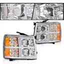 新しいフィット 07-14 シルバラード 1500 2500 3500 アンバークローム LED プロジェクターヘッドライト New Fit For 07-14 Silverado 1500 2500 3500 Amber Chrome LED Projector Headlights(2)