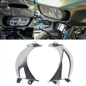 クローム ヘッドライト フェアリング ベント ブロック クロージャ 2x ハーレー ロード グライド FLTRX 15-23 用 Chrome Headlight Fairing Vent Block Closure 2x For Harley Road Glide FLTRX 15-23