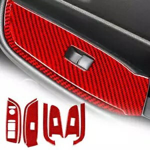 ソフトカーボンファイバーウィンドウリフトコントロールカバートリムレッドホンダフィット2020+ 8個 So..