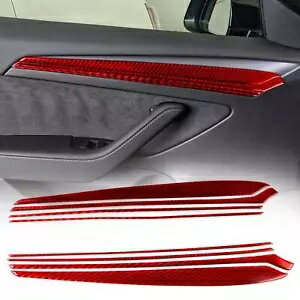 8 個レッドカーボンファイバーインテリアドアパネルトリムストリップテスラモデル 3/Y 17-22 8Pcs Red Carbon Fiber Interior Door Panel Trim Strip For Tesla Model 3/Y 17-22