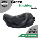 Advanblack Quest ロープロファイル グリーン ステッチ ライダー シート ハーレー ツーリング 09+用 Advanblack Quest Low Profile Green Stitiching Rider Seat For Harley Touring 09+