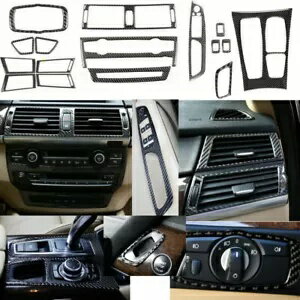 16 個カーボンファイバーフルセットインテリアカバートリム BMW X5 E70 X6 E71 2008-2013 16Pcs Carbon..