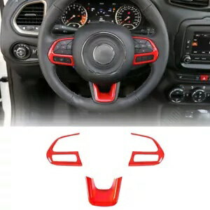 3×レッド ABS インテリア ステアリング ホイール カバー ジープ レネゲード 2015+ /コンパス 2017-20用..