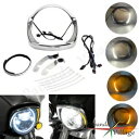 ターンシグナル LED ヘッドライト ベゼル バイザー トリム リング クローム ハーレー ストリート グライド用 Turn Signal LED Headlight Bezel Visor Trim Ring Chrome For Harley Street Glide