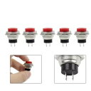5個モメンタリ16mm赤ラウンドキャッププッシュボタンスイッチAC 125V 3A 5pcs Momentary 16mm Red Round Cap Push...