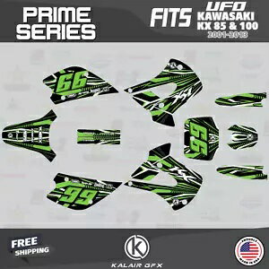 Kawasaki KX85 KX100 UFO Restyle 2001-2013 Prime シリーズ用グラフィックスキット - グリーン Graphics Kit for Kawasaki KX85 KX100 UFO Restyle 2001-2013 Prime Series - Green