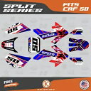 ホンダ CRF50 (2004-2012) または (2013+) スプリット用グラフィックスキット - レッドブルー Graphics Kit for Honda CRF50 (2004-2012) or (2013+) Split - Red Blue(2)