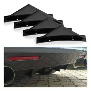 4 個ユニバーサルリアバンパーディフューザーシャークフィンスポイラーリップスプリッター光沢のある黒 4 PCS Universal Rear Bumper Diffuser Shark Fin Spoiler Lip Splitter Glossy Black