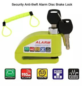 オートバイ バイク ディスク ロック セキュリティ アラーム - イエロー - 無料リマインダー ケーブル M..