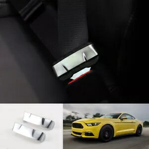 ABS シルバーインテリアシートベルトバックルカバートリム 2 個 2015-2020 フォードマスタング用 ABS S..