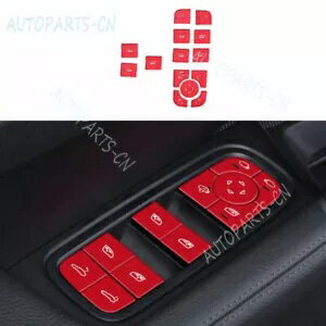 ポルシェカイエン 2018-2023 ABS 赤い窓ドア昇降ボタンステッカー 14 個 For Porsche Cayenne 2018-2023 ABS red window door lifting button sticker 14PCS