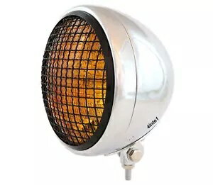 7 インチ ボトムマウント オートバイ ヘッドライト グリル付き - クローム ブラック - アンバー H4 ハロゲン 7