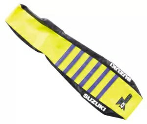 D'Cor Visuals スズキ イエロー/ブルー リブ シート カバー (30-40-454) D'Cor Visuals Suzuki Yellow/Blue Ribbed Seat Cover (30-40-454)(2)