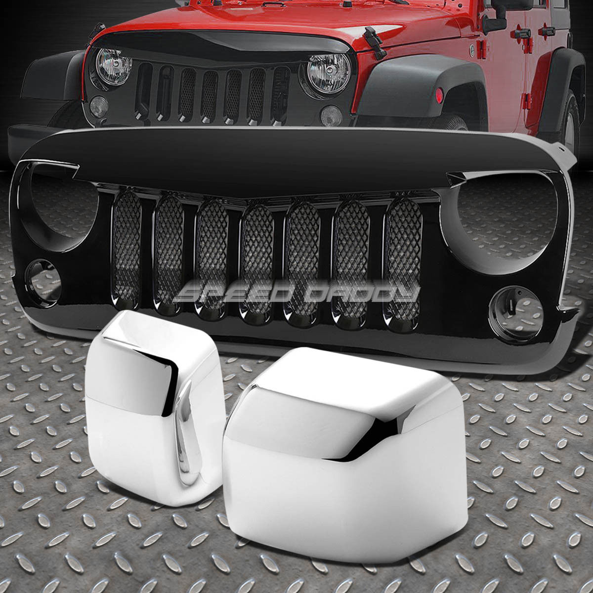 グリル フロントグリルガード+ハニーコム B +サイドミラークロムカバー07-16 JEEP WRANGLER JK FRONT GRILLE GUARD+HONEYCOMB+SIDE MIRROR CHROME COVER FOR 07-16 JEEP WRANGLER JK