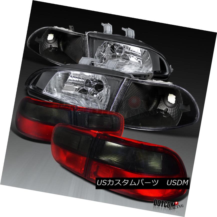 ヘッドライト Black 92-95 Civic 4Dr Diamond Headlight+Corner Lamps+Smoke Red Tail Lights ブラック92-95シビック4Drダイヤモンドヘッドライト+トウモロコシ erランプ+スモークレッドテールライト