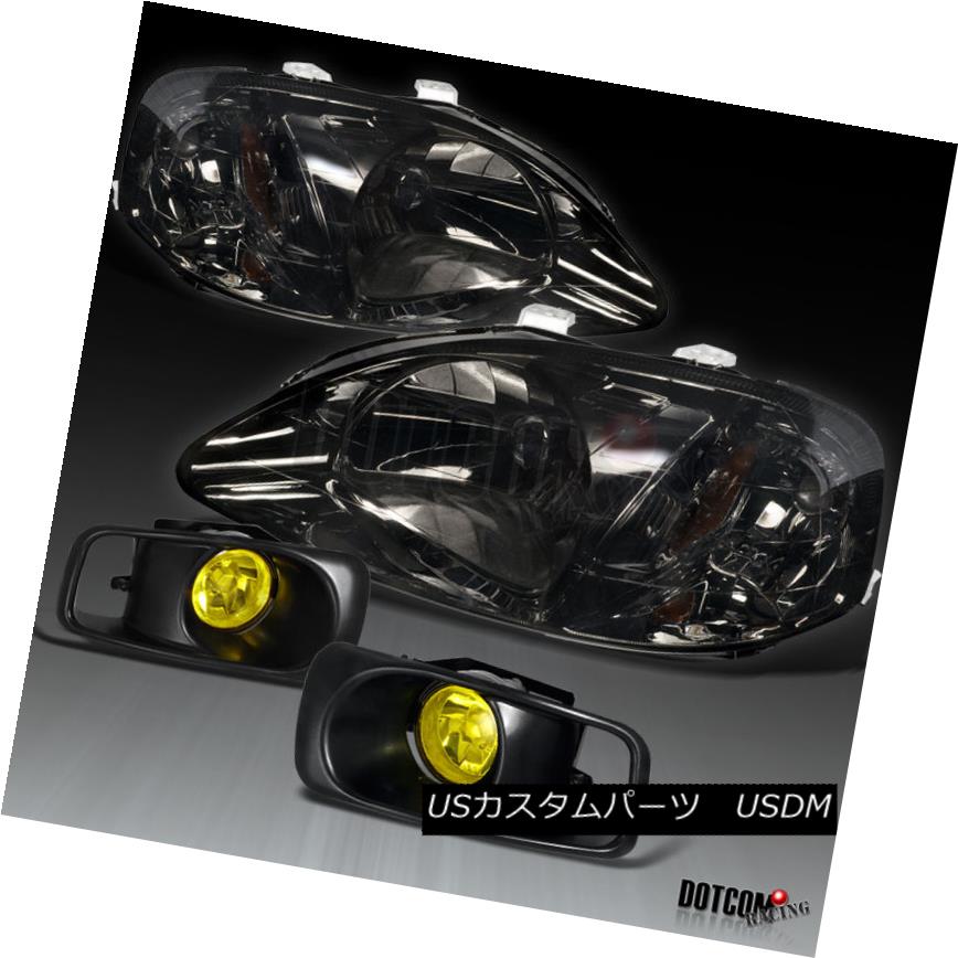 ヘッドライト 99-00 Civic Ek9 2/3/4Dr Smoke Headlights W/ Yellow Fog Bumper Lamp 99-00シビックEk9 2/3 / 4DrスモークヘッドライトW /イエローフォグバンパーランプ