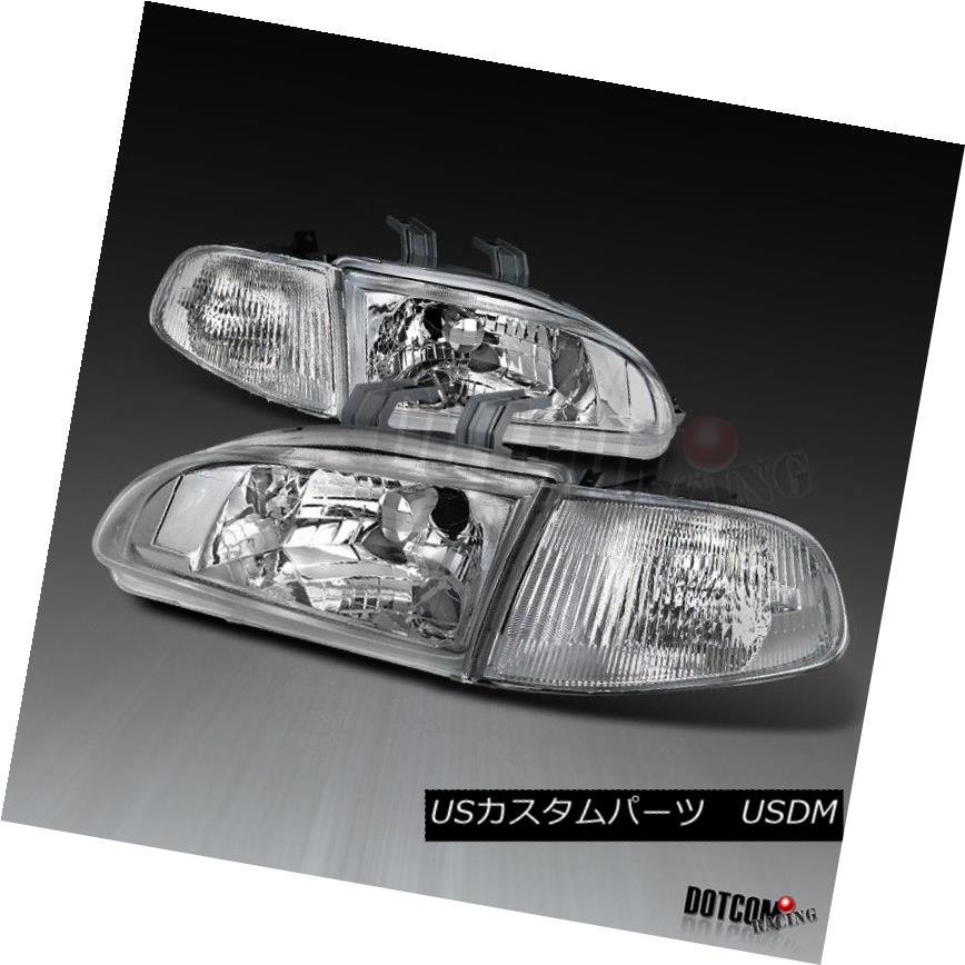 إåɥ饤 For 1992-1995 Honda Civic EG Chrome Clear Headlights Corner Signal Lamps Pair 1992-1995 Honda Civic EG९ꥢإåɥ饤ȥʡץڥ