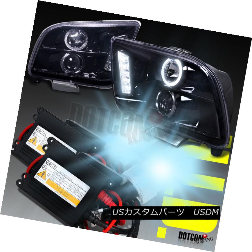 ヘッドライト Glossy Black 2005-2009 Ford Mustang Halo Projector Headlights+H1 6000K HID Kit 光沢のある黒2005-2009フォードマスタングハロープロジェクターヘッドライト+ H1 6000K HIDキット