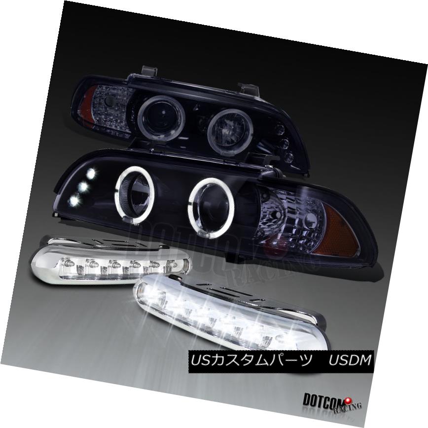 ヘッドライト Glossy Black 1996-2003 E39 Halo Projector Headlights+LED Daytime DRL Fog Lamps Glossy Black 1996-2003 E39 Haloプロジェクターヘッドライト+ LED昼間DRLフォグランプ