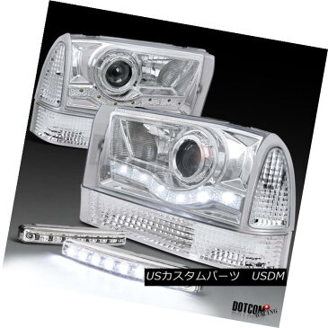 ヘッドライト Chrome 99-04 F250 Super Duty Projector Headlight+Corner Lamp+8-LED DRL Fog Lamp Chrome 99-04 F250スーパーデューティプロジェクターヘッドライト+トウモロコシ ランプ+ 8-LED DRLフォグランプ