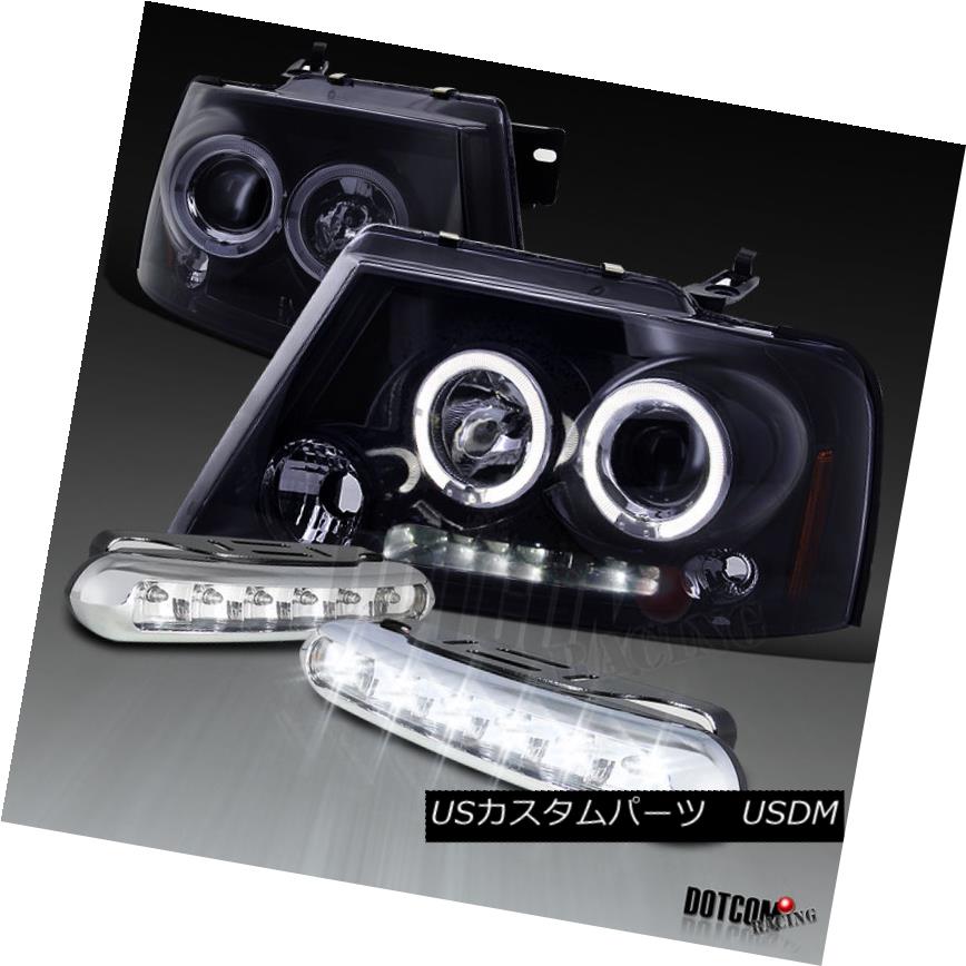 إåɥ饤 Glossy Piano Black 2004-2008 F150 Halo LED DRL Pro Headlights+LED Fog Lamps Pair Τԥι2004-2008 F150ϥLED DRLץإåɥ饤+ LEDեץڥ