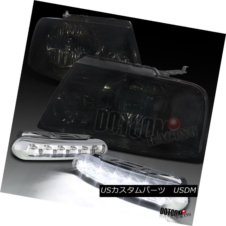 ヘッドライト 2004-2008 Ford F150 Smoked Headlights+LED Driving Fog Lamps Pair 2004-2008 Ford F150スモークヘッドライト+ LED駆動フォグランプペア