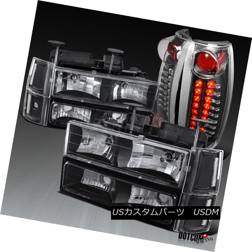 ヘッドライト 94-98 GMC C10 Sierra Black Clear Headlights Bumper Corner Lamps+LED Tail Lights 94-98 GMC C10シエラブラッククリアヘッドライトバンパーコーナーランプ+ LEDテールライト(2)
