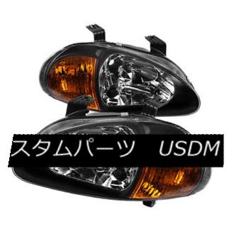 ヘッドライト Honda 93-97 Del Sol Black Headlights + Amber Corner 1pc Style Replacement Pair ホンダ93-97デルソルブラックヘッドライト+アンバーコーナー1pcスタイルの交換ペア