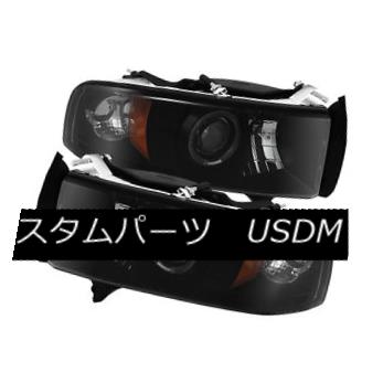 ヘッドライト Dodge 94-01 Ram Black Smoke Halo LED Projector Headlights w/Amber Singal Lamp ダッジ94-01ラムブラックスモークハローLEDプロジェクターヘッドランプ（オレンジランプ付）