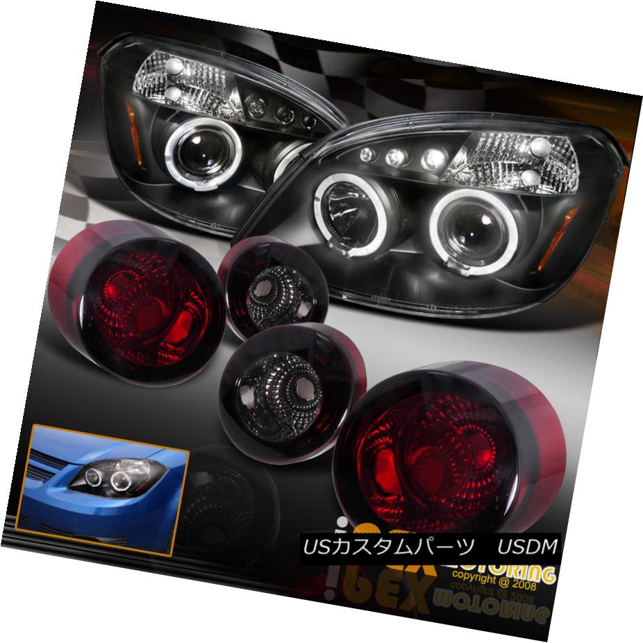 ヘッドライト 2005-2010 Chevy Cobalt Dual Halo LED Projector Black Headlights+Smoke Tail Light 2005-2010シボレーコバルトデュアルハローLEDプロジェクターブラックヘッドライト+スモー keテールライト