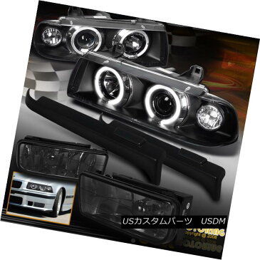 ヘッドライト 92-98 BMW E36 Halo Projector Black Headlights W/ Smoke Fog Light & EyeLid Cover 92-98 BMW E36ハロープロジェクターブラックヘッドライトW /スモークフォグライト＆amp; アイリッドカバー