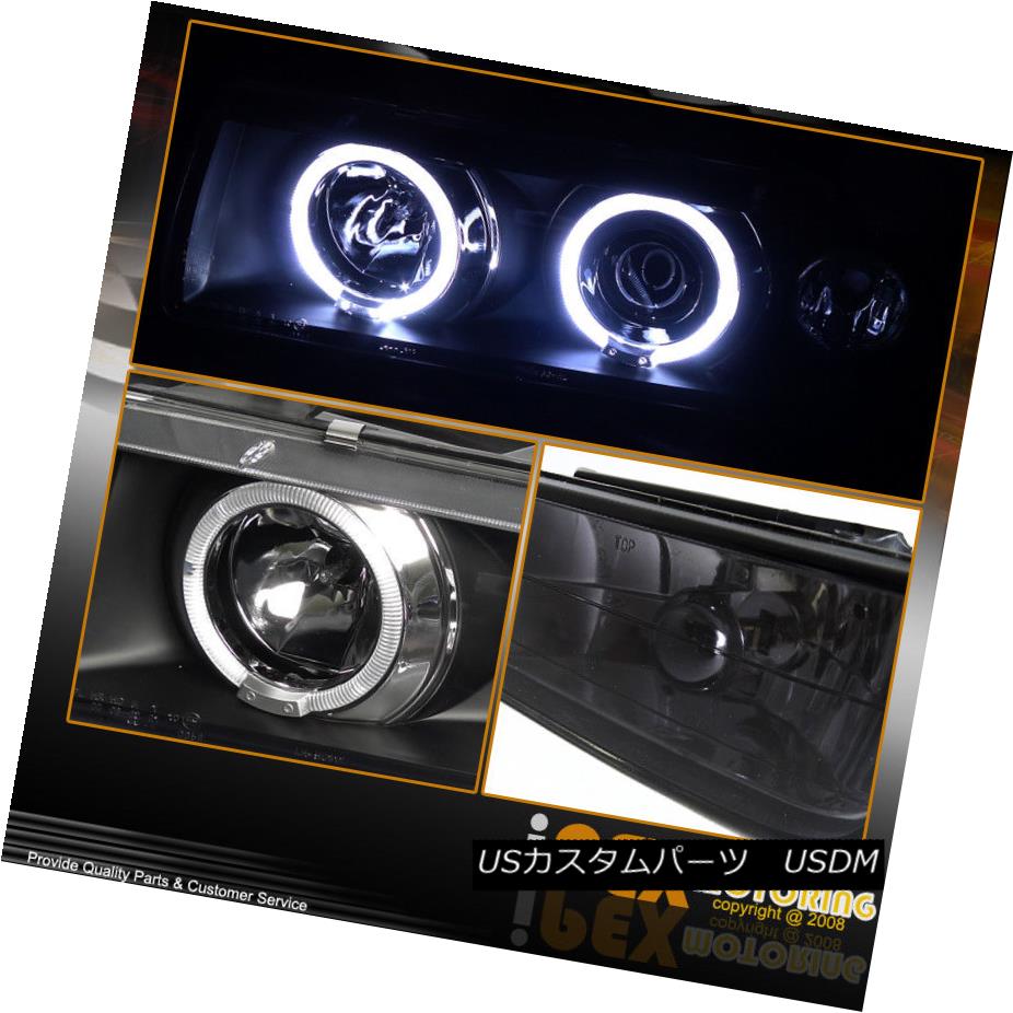 ヘッドライト 92-98 BMW E36 Halo Projector Black Headlights W/ Smoke Fog Light & EyeLid Cover 92-98 BMW E36ハロープロジェクターブラックヘッドライトW /スモークフォグライト＆amp; アイリッドカバー