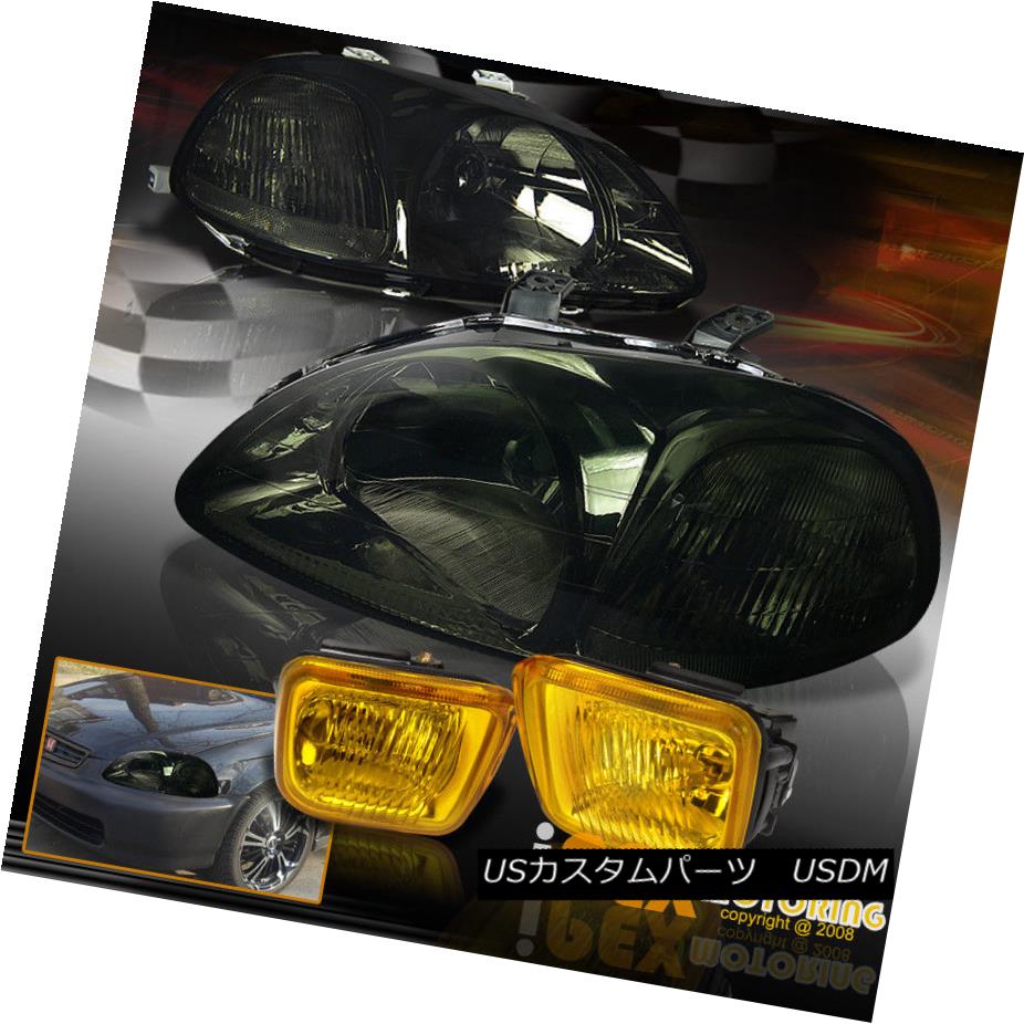 ヘッドライト For 1996-1998 Honda Civic EK JDM Style Smoke Headlights With Yellow ?Fog Lights 1996-1998 Honda Civic EK JDMスタイルスモークヘッドライト（黄色）Fog Lights