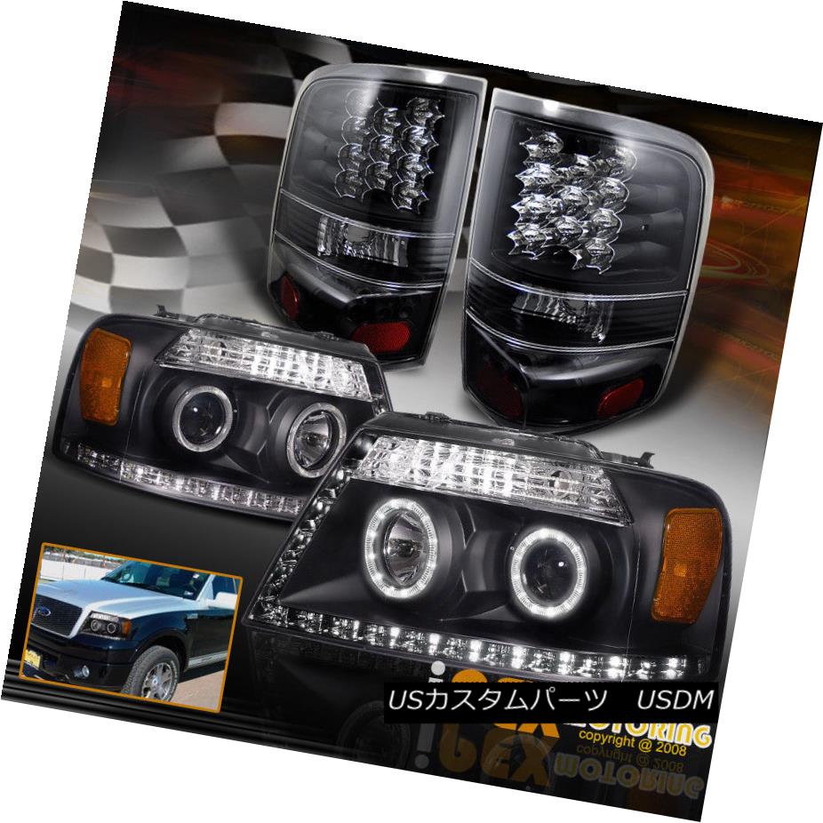 ヘッドライト 2004-2008 Ford F150 Halo Projector Black Headlight + Bright LED Tail Light Black 2004-2008フォードF150ハロープロジェクターブラックヘッドライト+ブライトLEDテールライトブラック