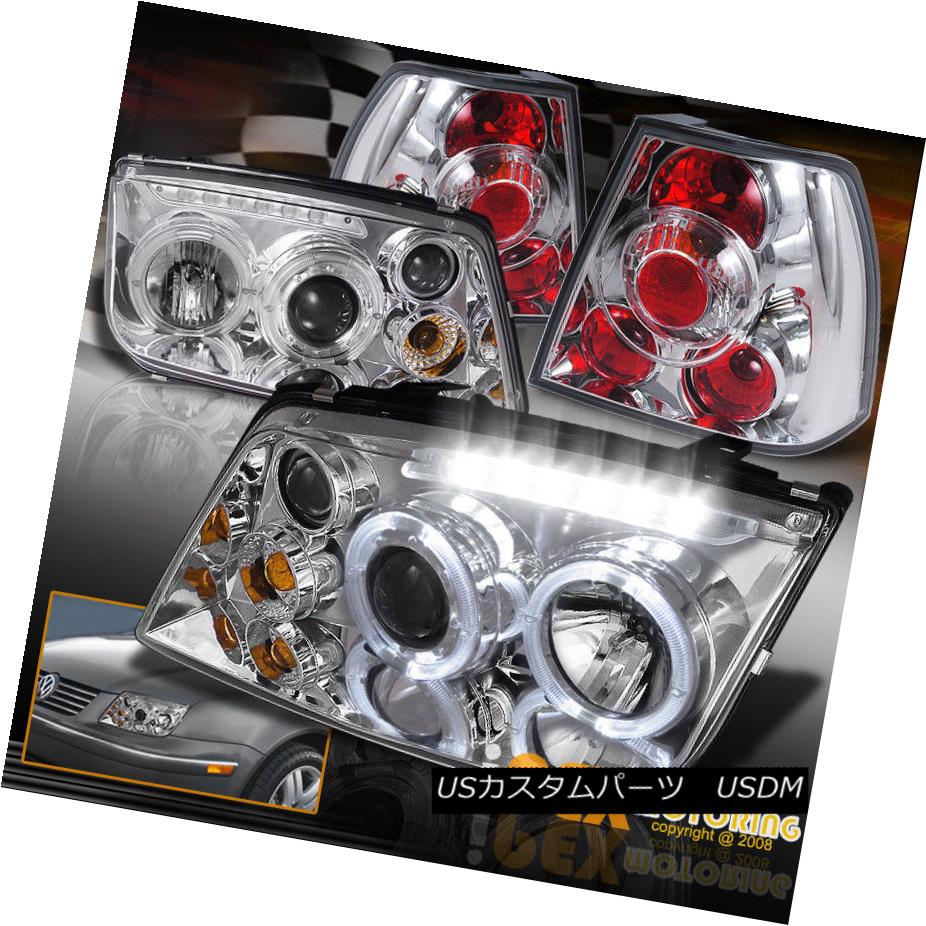 ヘッドライト VOLKSWAGEN VW Jetta MK4 MK-4 Halo Projector LED Chrome Headlights + Tail Lights フォルクスワーゲンVWジェッタMK4 MK-4ハロープロジェクターLEDクロームヘッドライト+テールライト