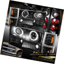 ヘッドライト 94-98 Chevy Silverado Halo Projector LED Black Headlight + Dark Smoke Tail Light 94-98シボレーシルバラードハロープロジェクターLEDブラックヘッドライト+ダークスモークテールライト(2)