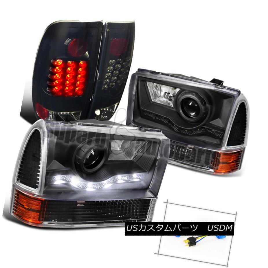 ヘッドライト 1999-2004 F250 SMD Projector Headlight+Corner Signal+LED Tail Light Glossy Black 1999-2004 F250 SMDプロジェクターヘッドライト+トウモロコシ er信号+ LEDテールライト光沢ブラック