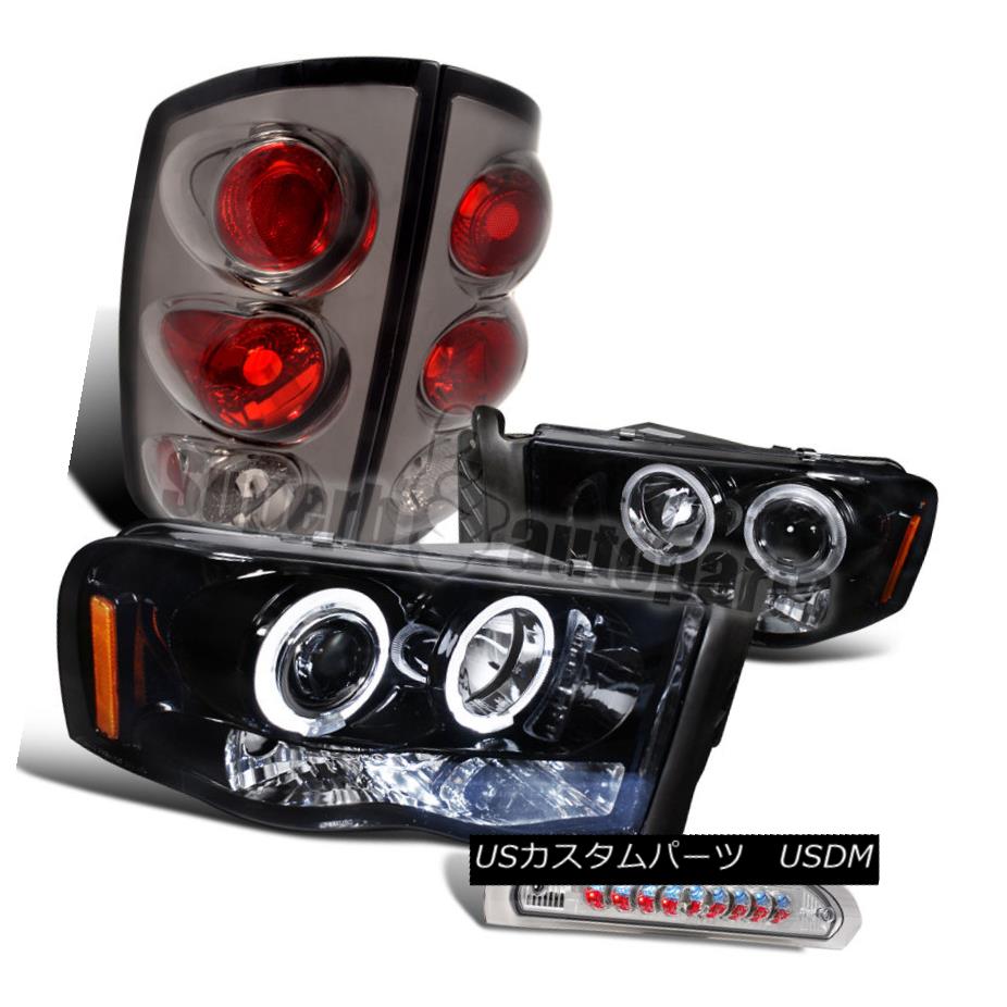 ヘッドライト 02-05 Ram Glossy Black Halo Projector Headlight+Smoke Tail+LED 3rd Brake Lamp 02-05ラム光沢ブラックハロープロジェクターヘッドライト+スモーク eテール+ LED第3ブレーキランプ