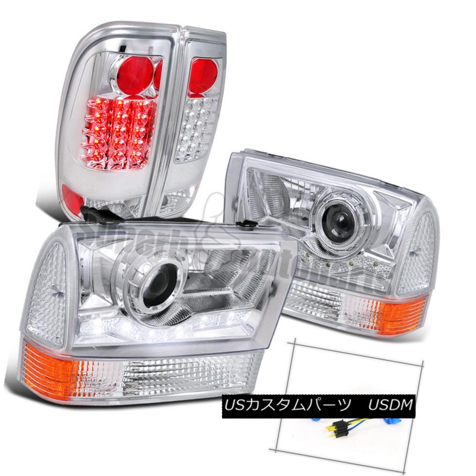 ヘッドライト 1999-2004 F250 SMD DRL Projector Headlight+Corner Signal+LED Tail Light Chrome 1999-2004 F250 SMD DRLプロジェクターヘッドライト+トウモロコシ er信号+ LEDテールライトクローム