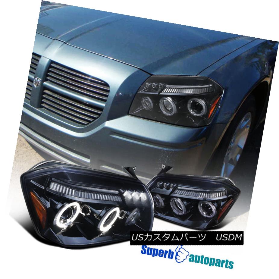 ヘッドライト 2005-2007 Dodge Magnum Glossy Black LED Halo Projector Headlights w/ Smoke Lens 2005年?2007年ダッジマグナム光沢ブラックLEDハロープロジェクターヘッドライト（スモークレンズ付）