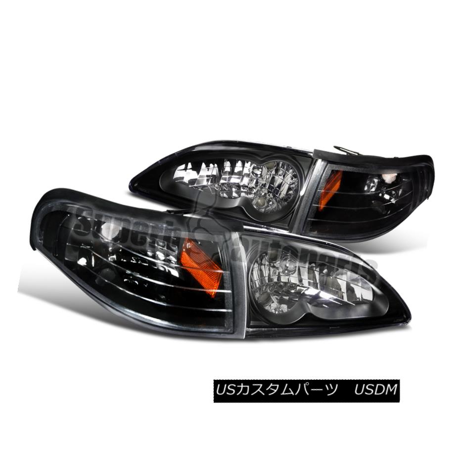 ヘッドライト 1994-1998 Ford Mustang Euro Headlight+Corner Signal Lamps Black 1994-1998 Ford Must..