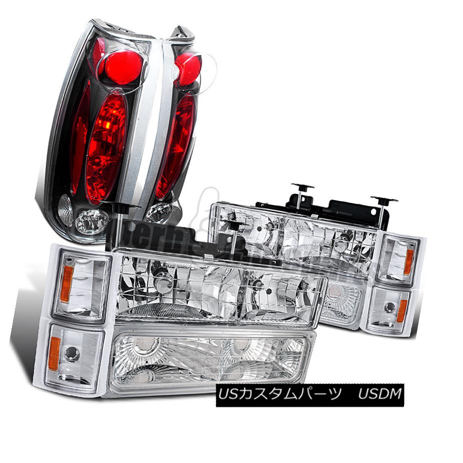 ヘッドライト 1994-1998 Tahoe Suburban Headlight+Corner Bumper Lamp Chrome+Tail Lights Black 1994-1998タホ郊外ヘッドライト+トウモロコシ erバンパーランプクローム+テールライトブラック