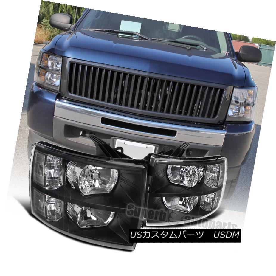 ヘッドライト 2007-2014 Chevy Silverado Euro Headlights Black w/ Clear Reflector 2007年?2014年シ..