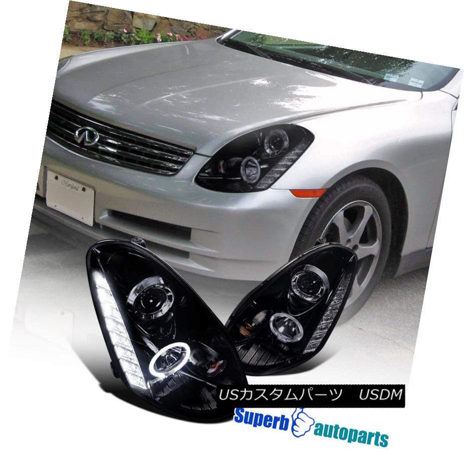 ヘッドライト For 2005-2006 G35 4D Sedan Smoke Halo LED DRL Projector Headlights Glossy Black 2005-2006 G35 4DセダンスモークハローLED DRLプロジェクターヘッドライトグロスブラック